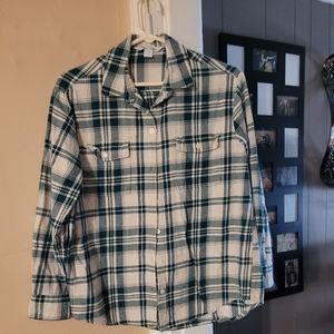 Old Navy Boyfriend Beige/Green Size S Flannel Shirt